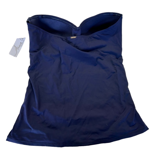 ANNE COLE Navy Blue Twist Front strapless Shirred Bandeau Tankini Swim Top NWT - Picture 6 of 8